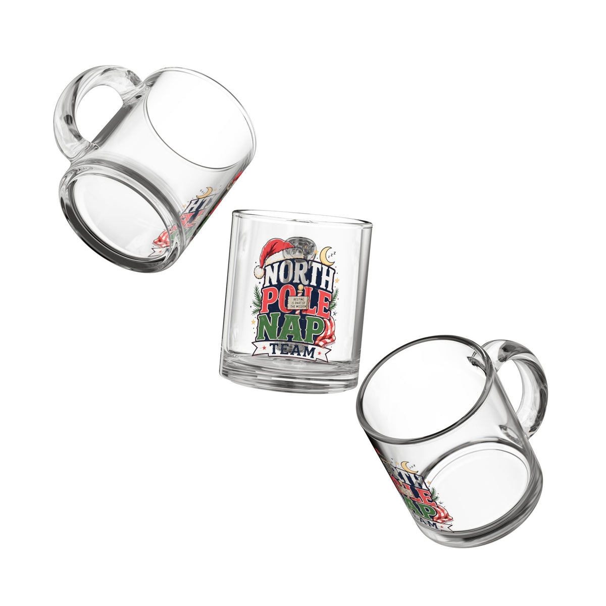 Christmas Glass Mug 10 oz North Pole Nap Team Glass Mug — 10oz Christmas Coffee Cup
