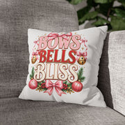Christmas Bows Bells Bliss Decorative Pillowcase — Pink Christmas Holiday Throw Pillow Cover