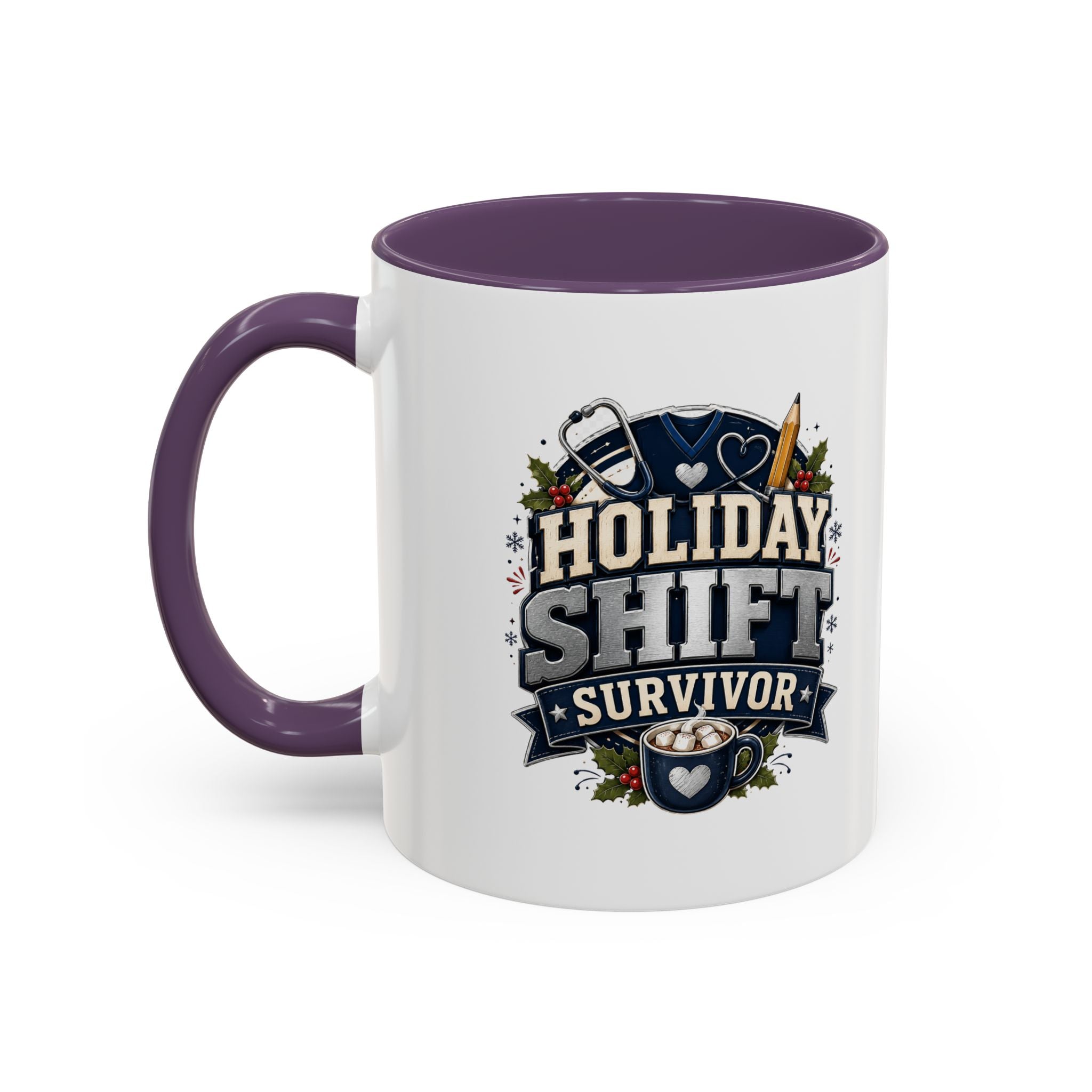 Modern Day Christmas Holiday Shift Survivor Accent Coffee Mug – Nurse & Healthcare Worker Gift