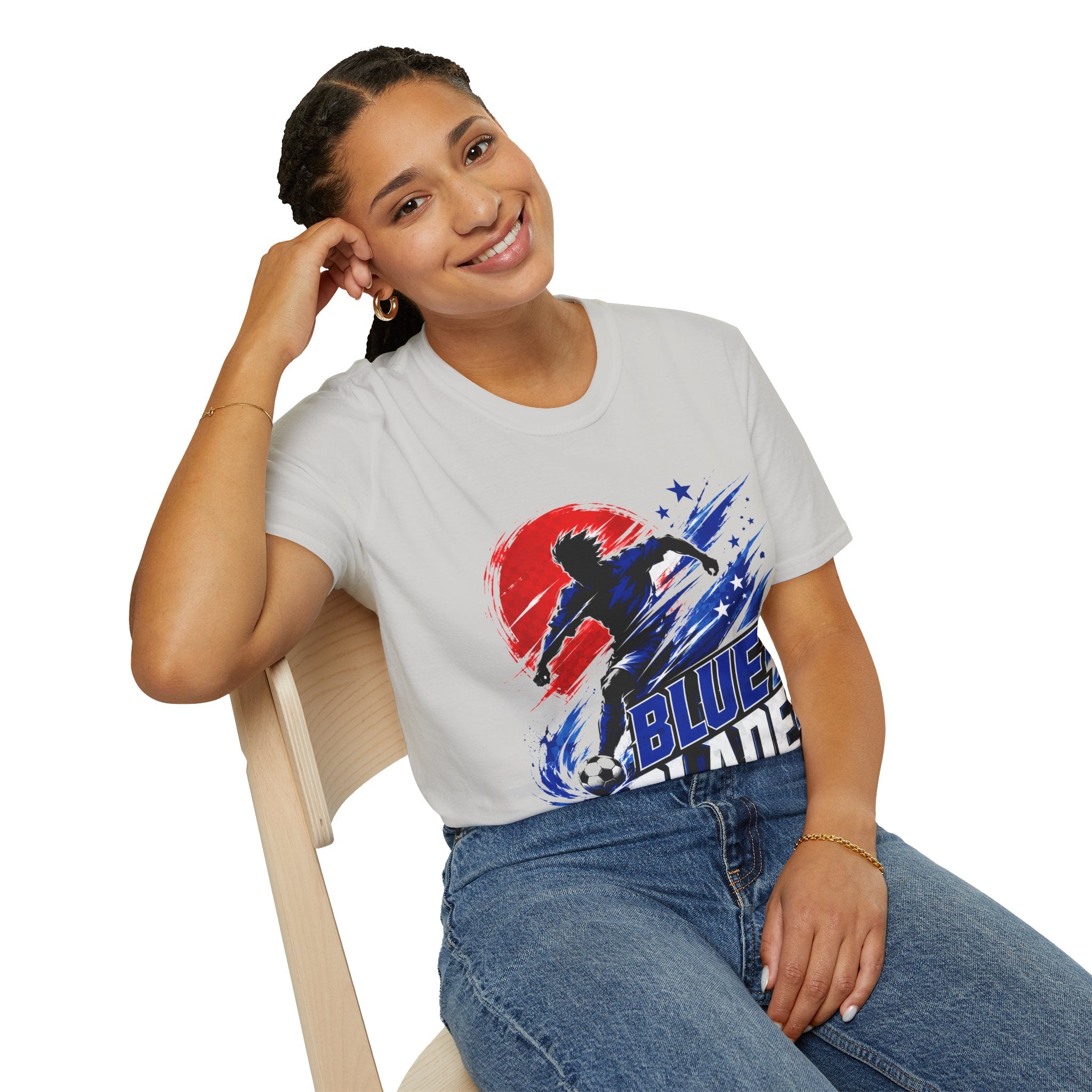Japan T-Shirt — Blue Blade Soccer Graphic Tee (Red & Blue Starburst)