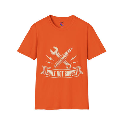 Built Not Bought T-Shirt — Vintage Mechanic Spark Plug & Wrench Tee for DIY Car Enthusiasts