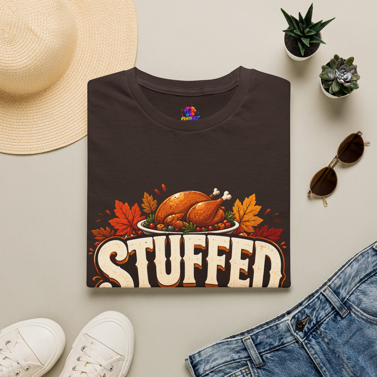 Thanksgiving T-Shirt — "Stuffed and Thankful" Turkey Design
