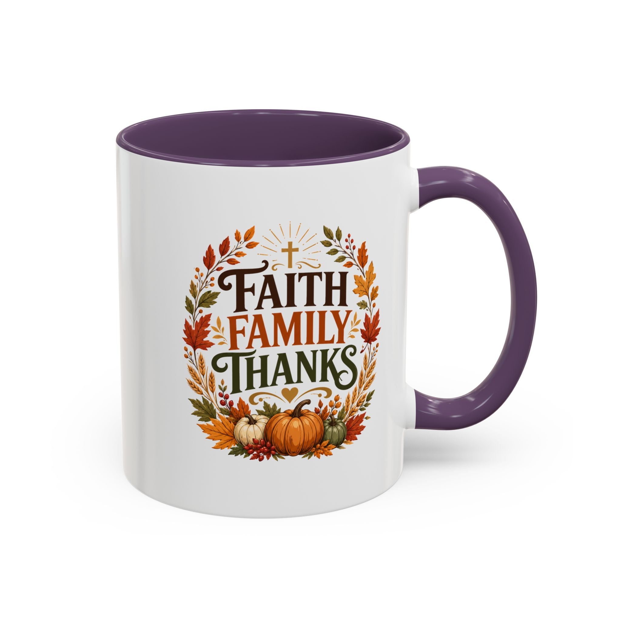Thanksgiving Mug Faith Family Thanks Accent Coffee Mug — Thanksgiving Pumpkin Fall Leaves