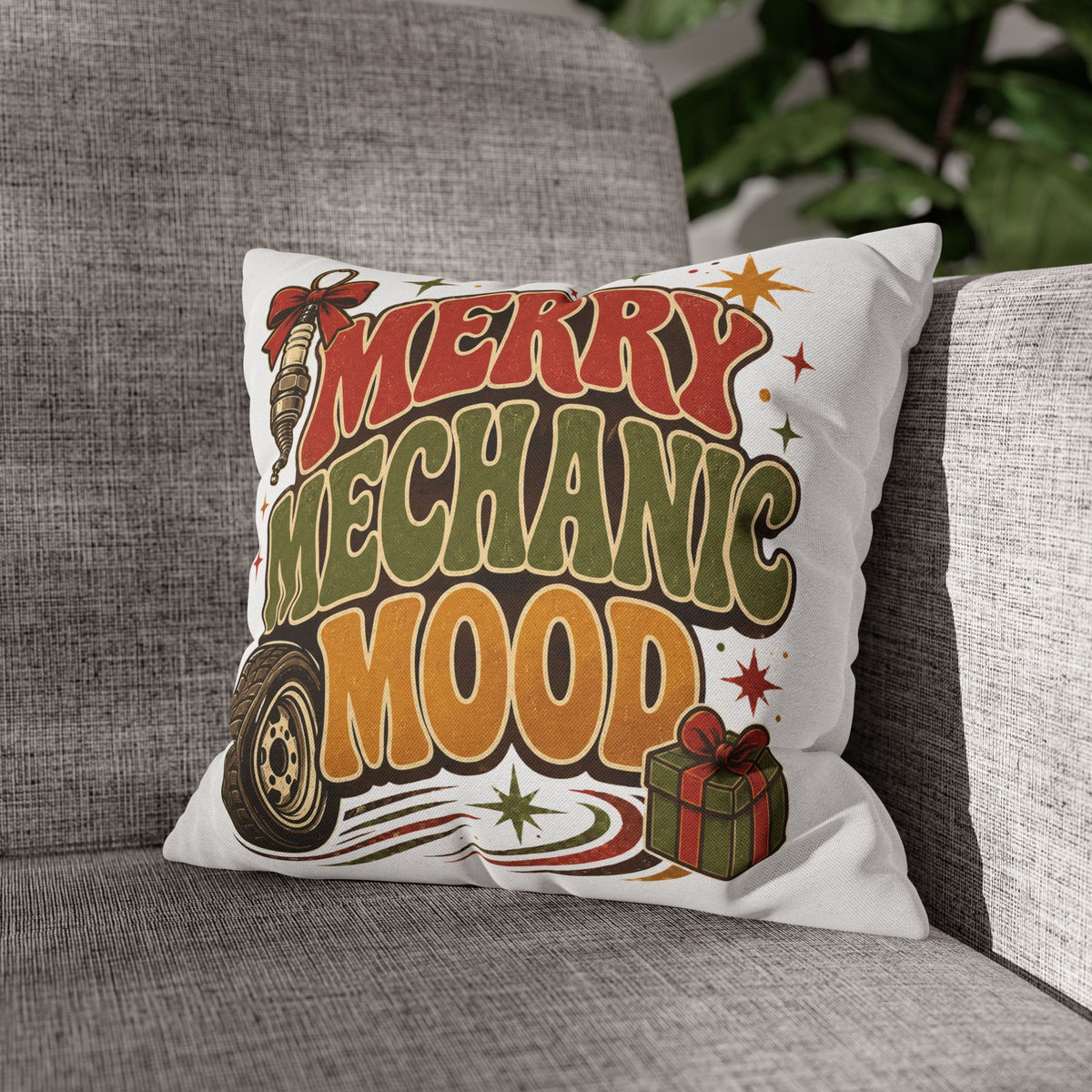 Merry Mechanic Mood Pillowcase Modern Day Christmas  — Festive Automotive Holiday Throw Pillowcase