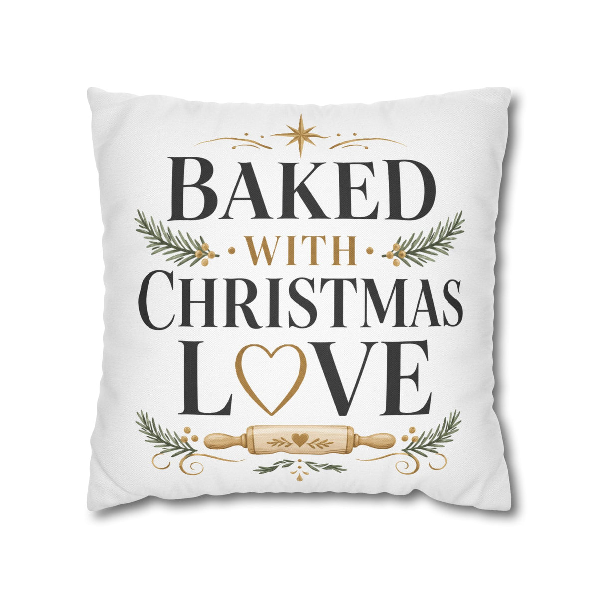 Christmas Baking Pillowcase — “Baked with Christmas Love” Decorative Throw Pillowcase