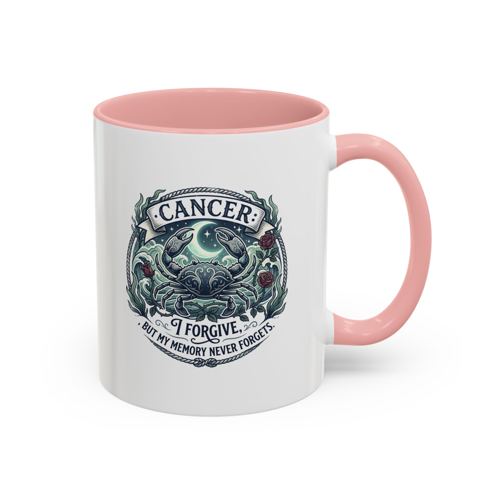 Cancer Zodiac Accent Coffee Mug — 'I Forgive But My Memory Never Forgets' Horoscope Gift