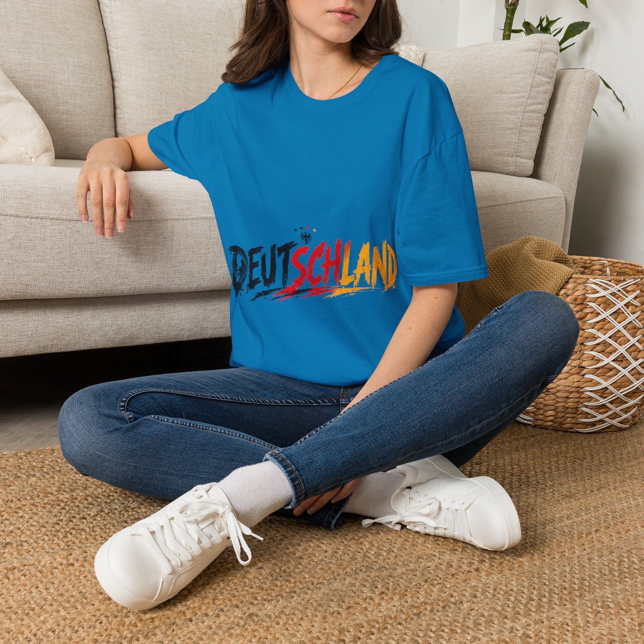 Germany Deutschland Football T-Shirt — Deutschland Script with German Flag Brushstroke