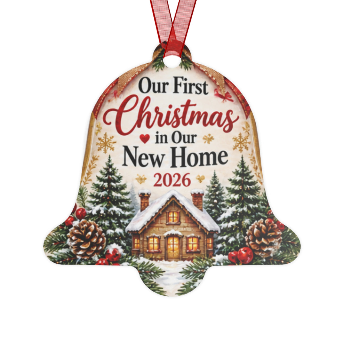 Our First Christmas in Our New Home 2026 Metal Ornament — Bell-Shaped Holiday Keepsake