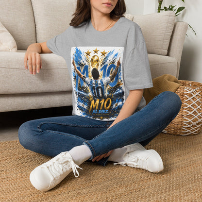 Argentna  Soccer M10 Champion T-Shirt — Gold Trophy & Stars Football Fan Tee