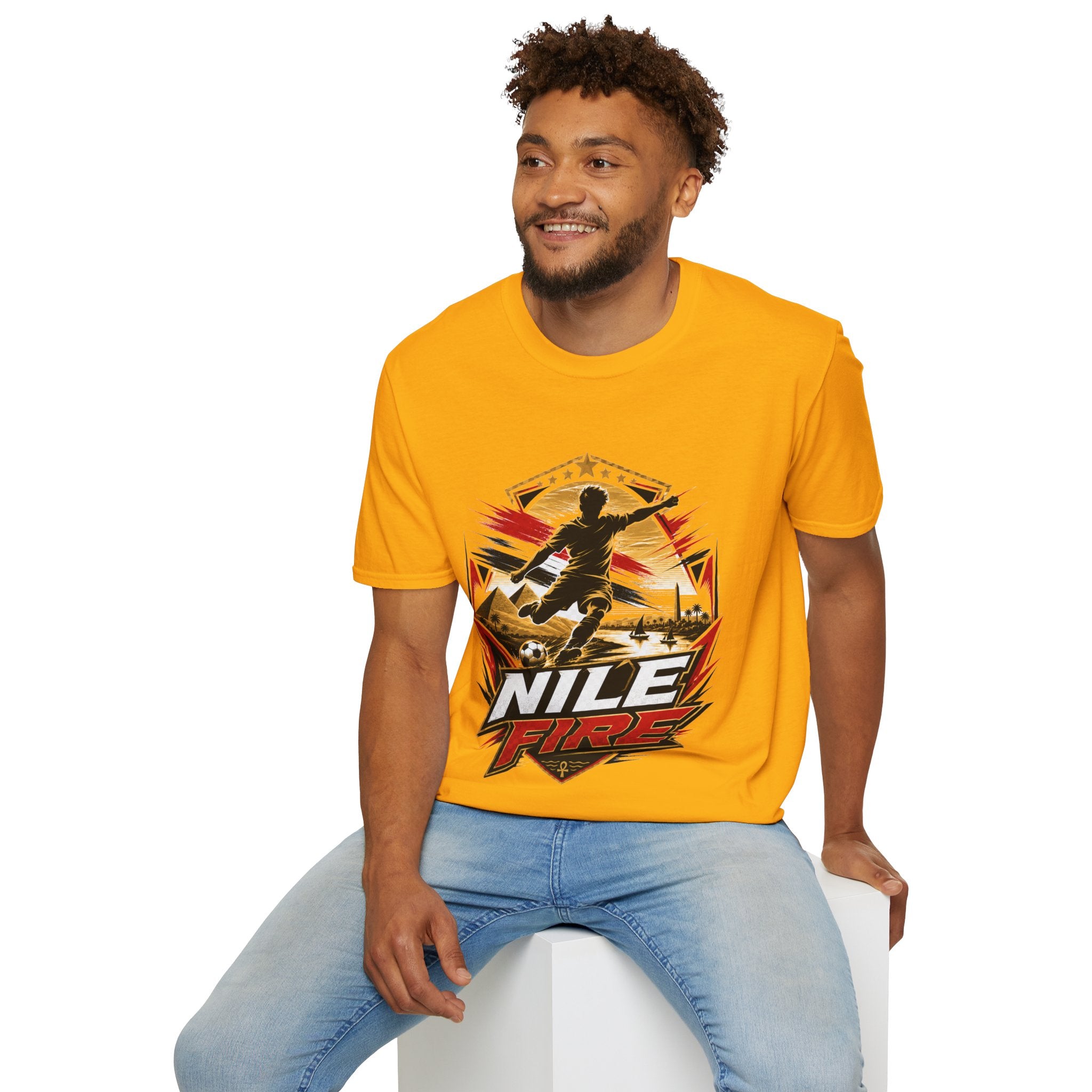 Egypt Soccer Player Nile Fire Graphic T-Shirt — Retro Athletic Team Tee