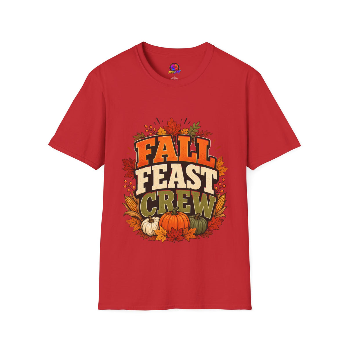 Thanksgiving T-Shirt Fall Feast Crew T-Shirt — Thanksgiving Pumpkin & Leaves Graphic Tee