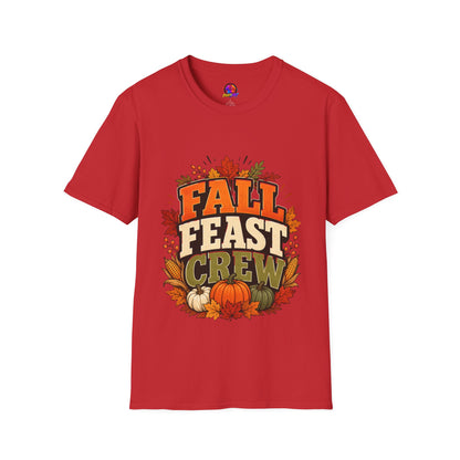 Fall Feast Crew T-Shirt — Thanksgiving Pumpkin & Leaves Graphic Tee