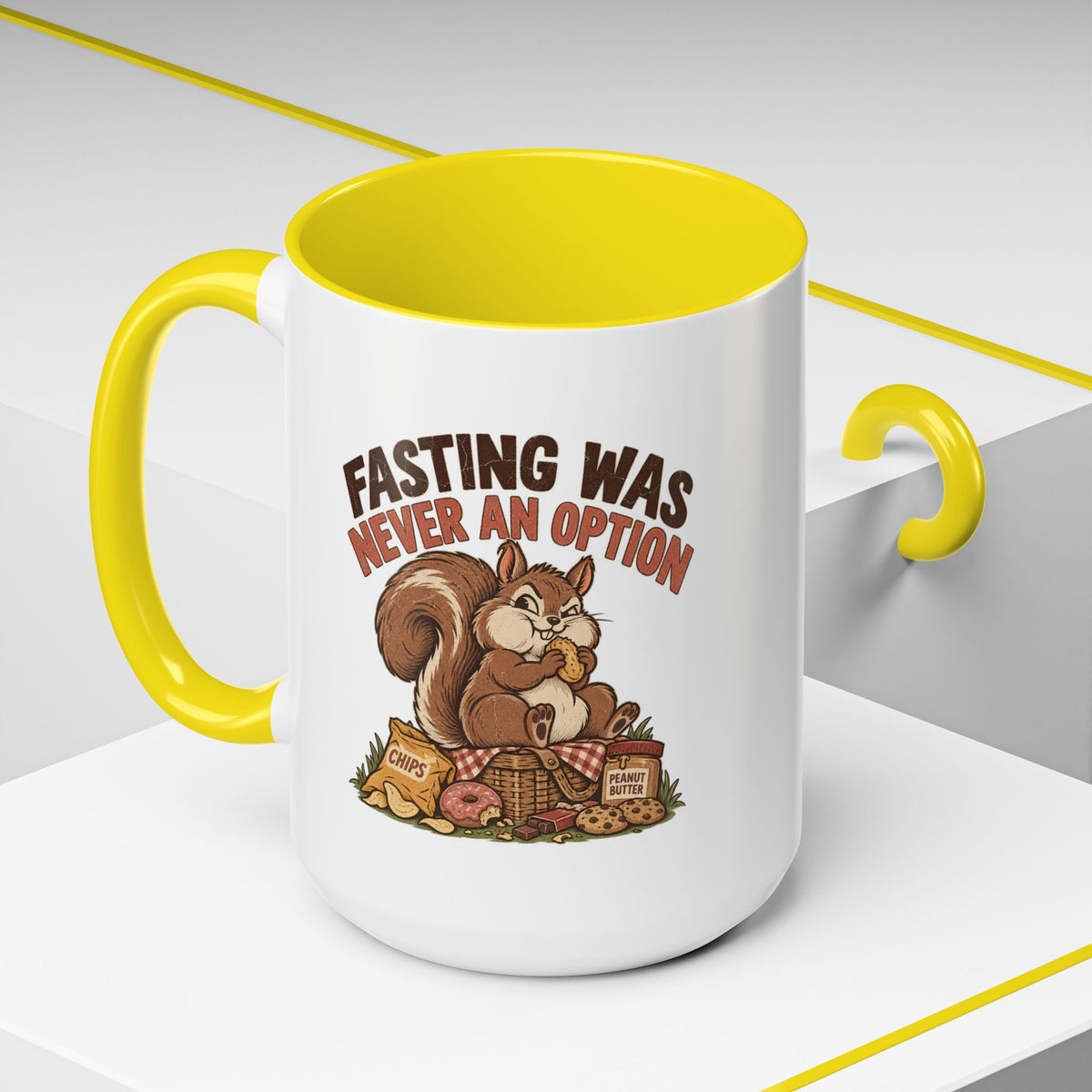 Funny And Witty "Fasting Was Never An Option" Accent Coffee Mug (11, 15oz)