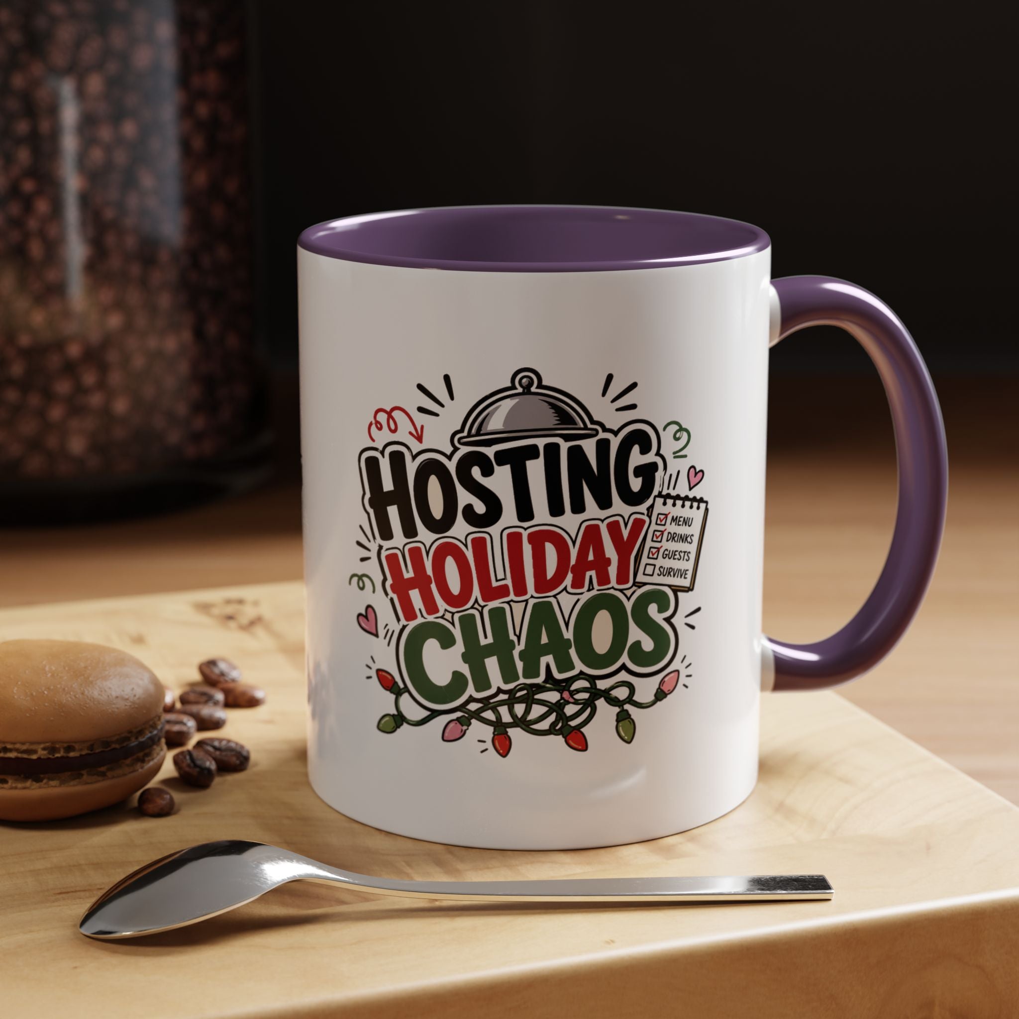 Modern Day Christmas Hosting Holiday Chaos Accent Coffee Mug — "Hosting Holiday Chaos" Funny Christmas Coffee Cup