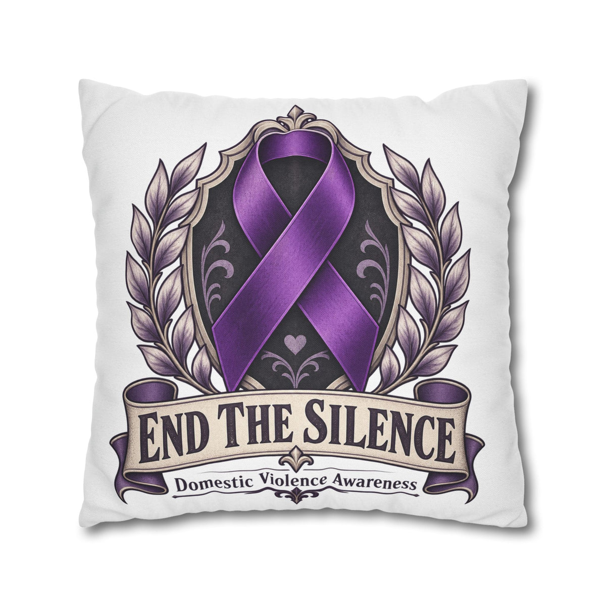 End The Silence Purple Ribbon Pillowcase — Domestic Violence Awareness Throw Pillow