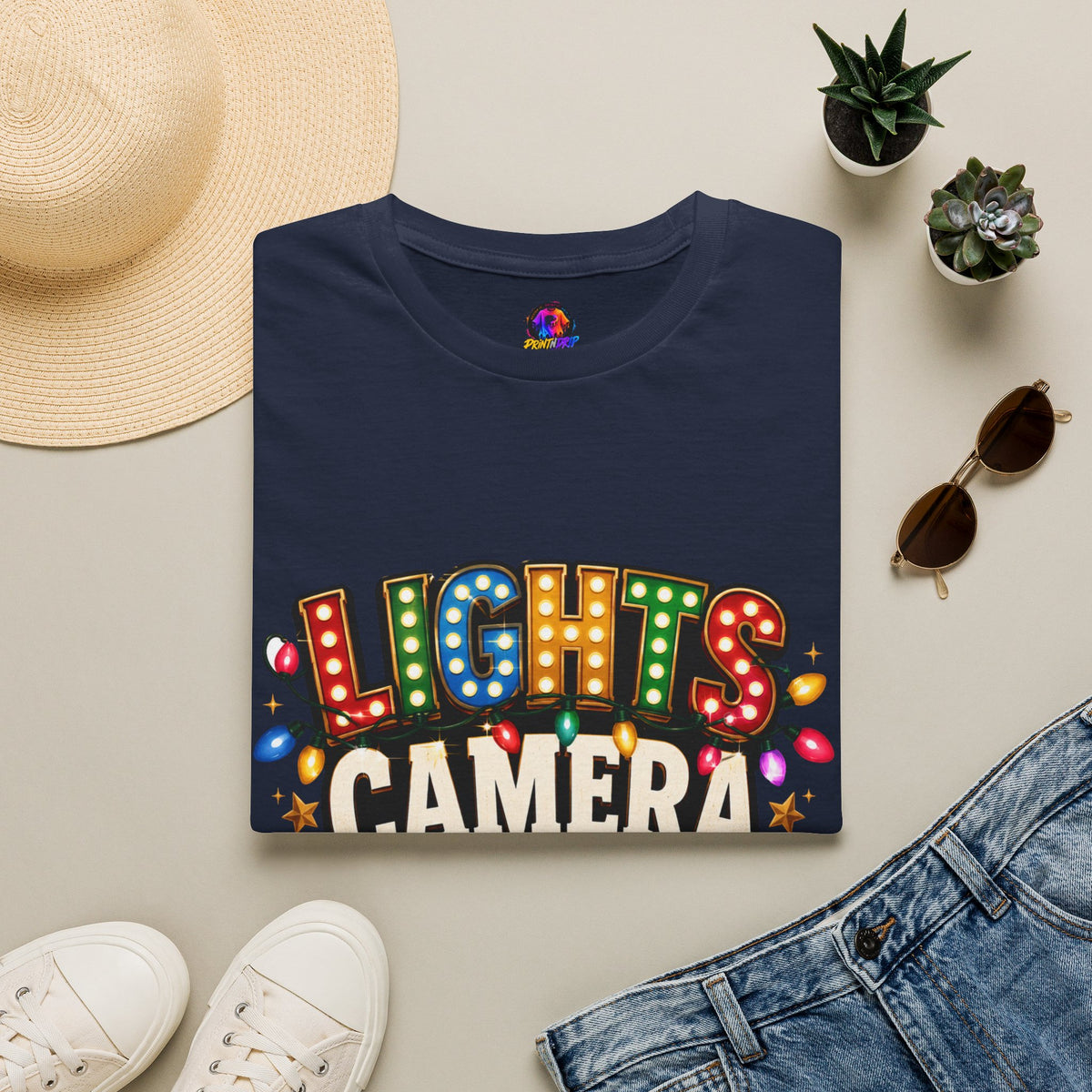 Lights Camera Christmas T-Shirt — Retro Marquee Holiday Tee