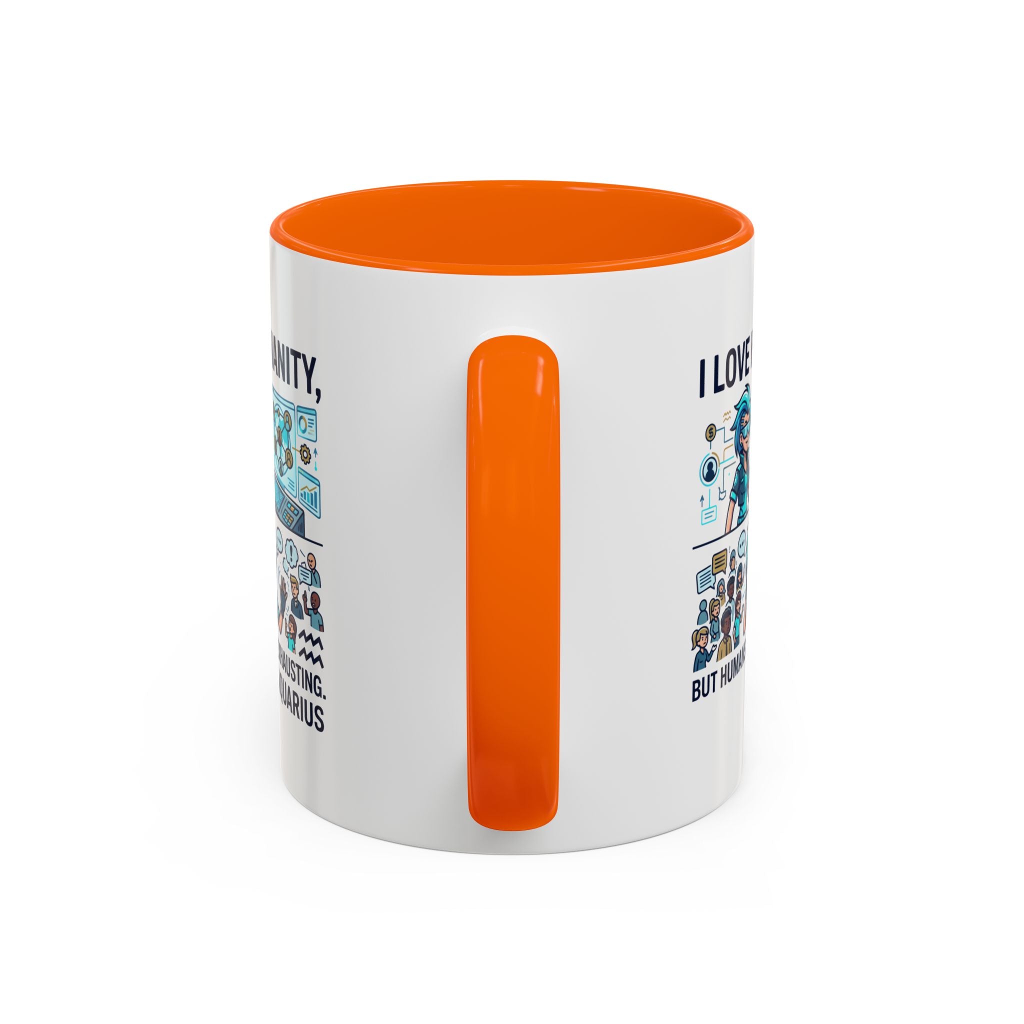 Aquarius Zodiac Coffee Mug — "I Love Humanity, But Humans Are Exhausting" Accent Mug