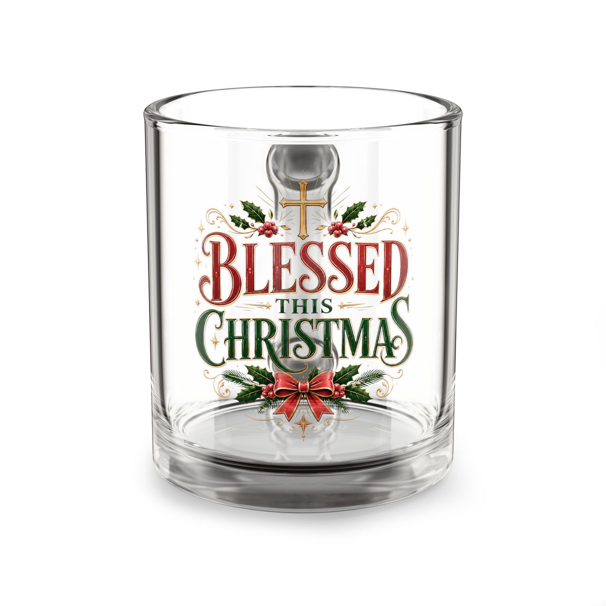 Christmas Glass Mug 10 oz Glass Mug — "Blessed This Christmas" Holiday Coffee Mug (10 oz)