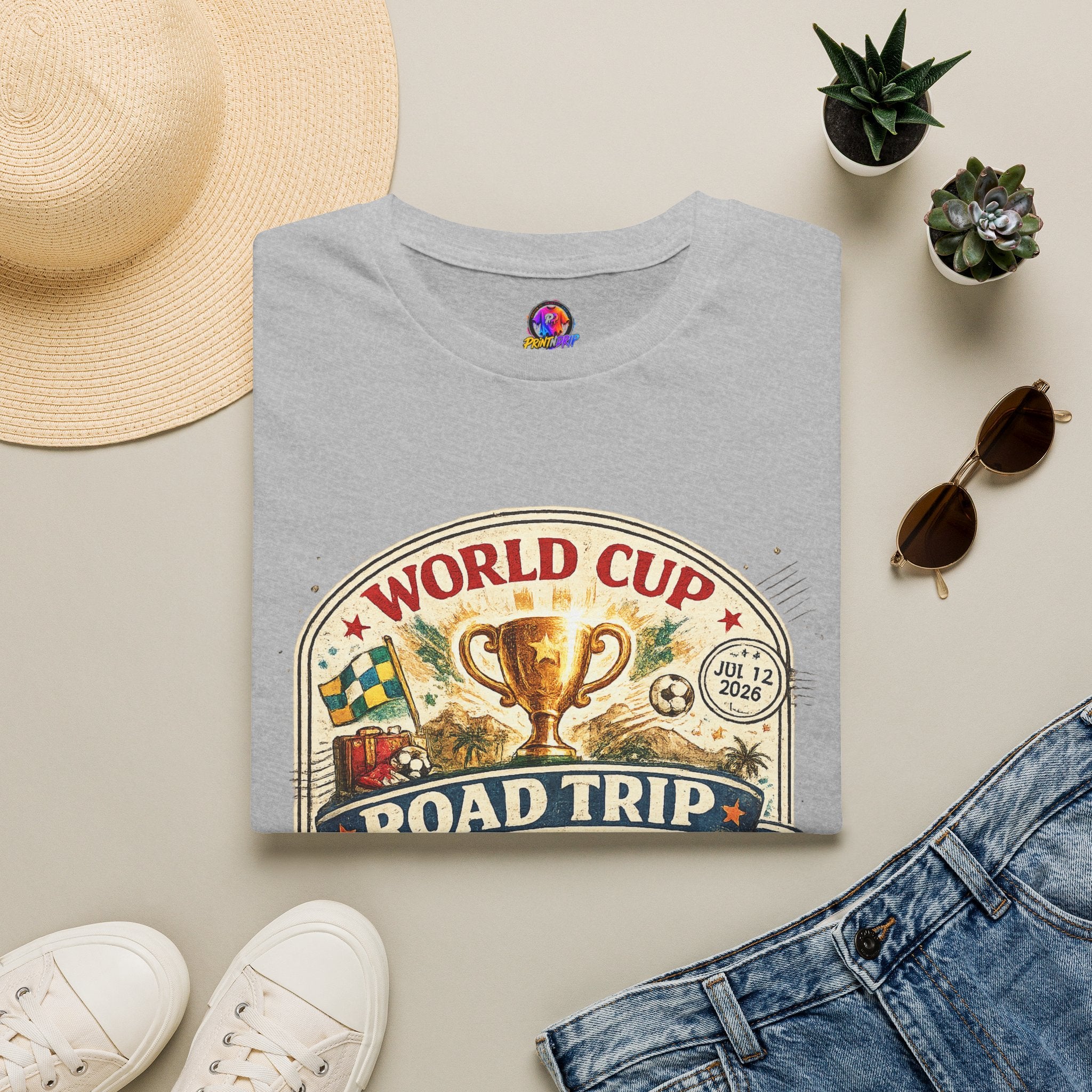 World Cup Road Trip T-Shirt — Vintage Soccer Trophy Design