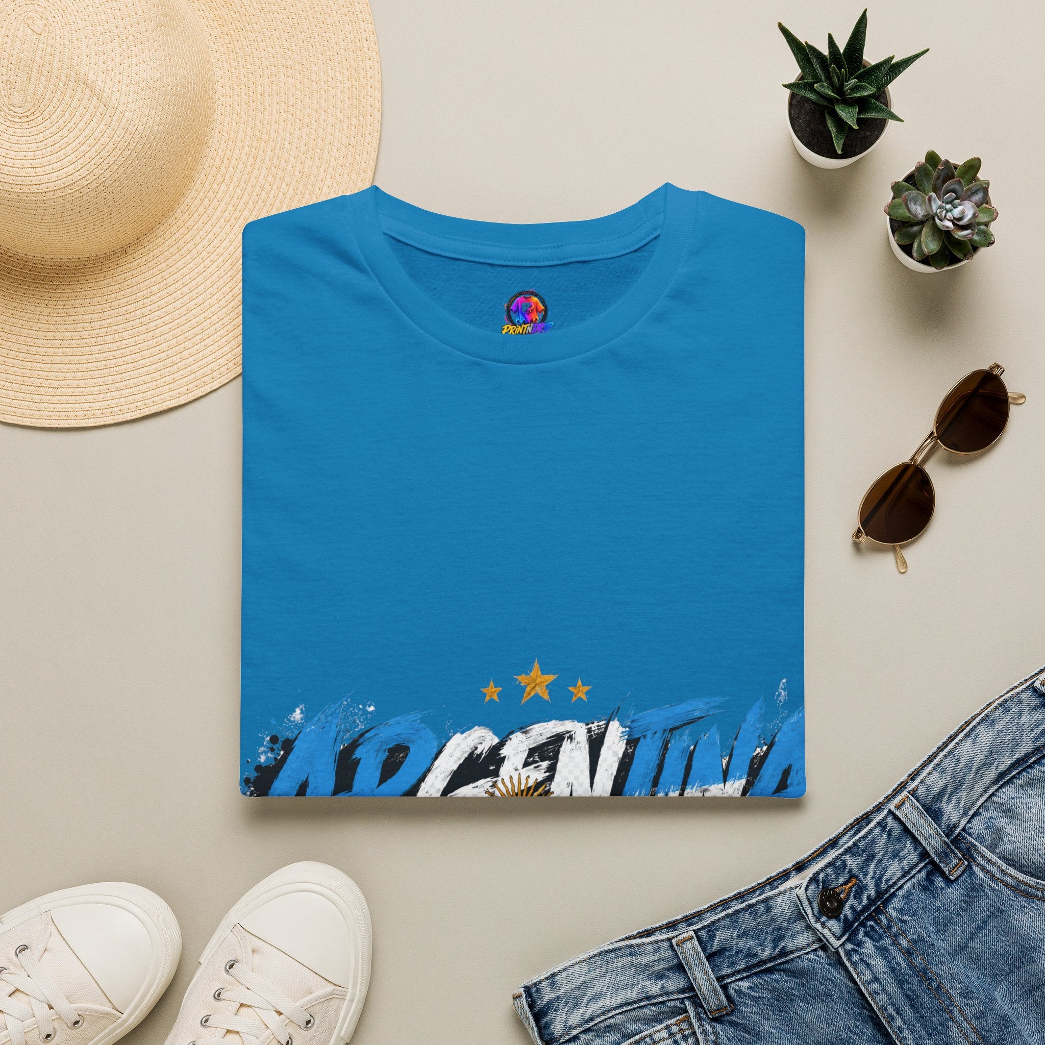 Argentina Graffiti T-Shirt — Soccer Fan Tee with Three Stars & Sun Emblem