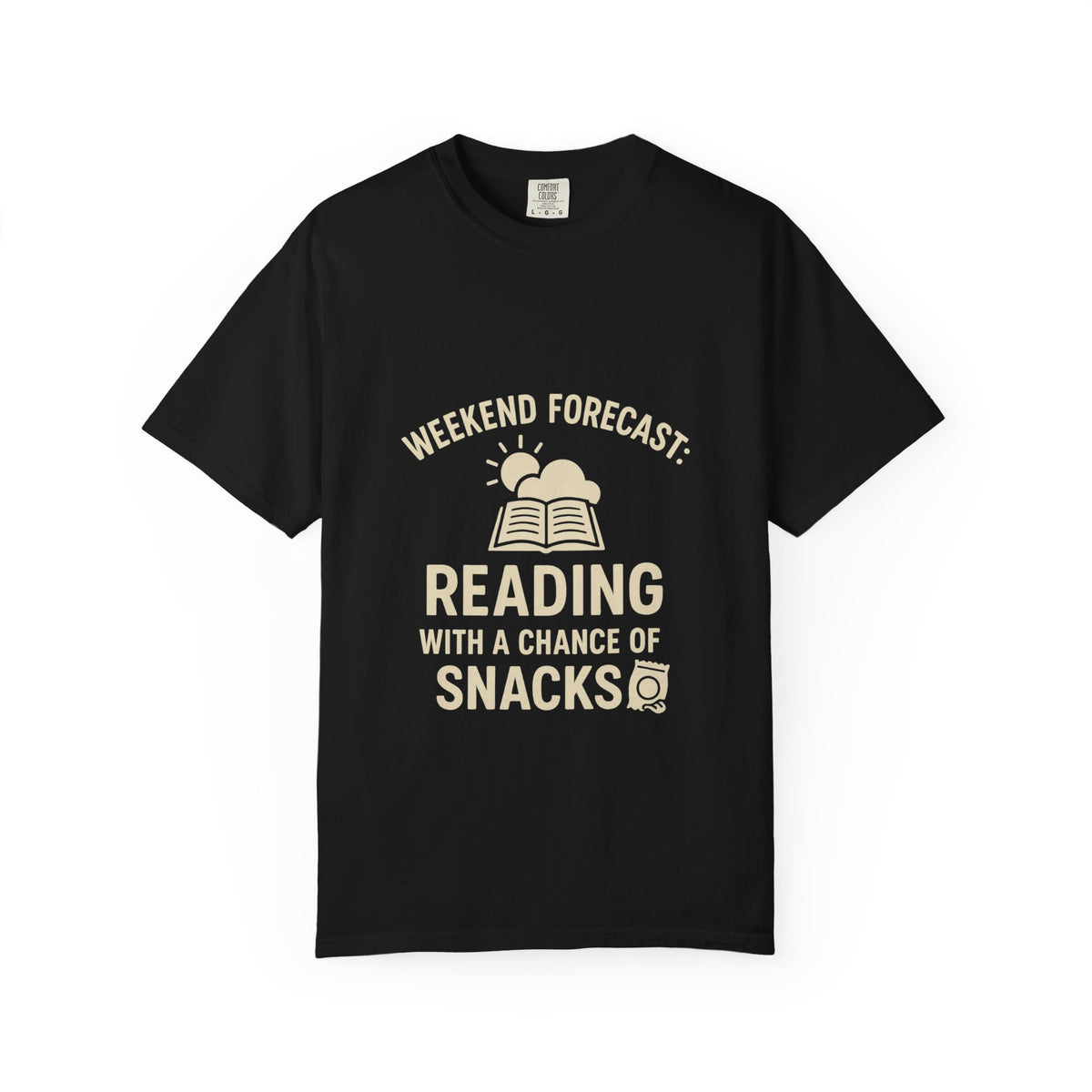 Reading & Snacks T-Shirt — "Weekend Forecast: Reading with a Chance of Snacks" - Trending Now - October 2026