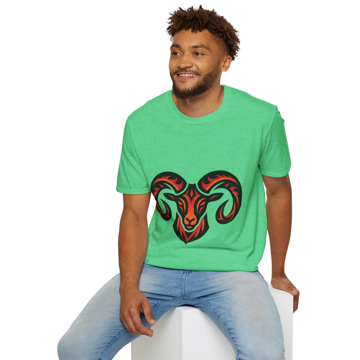 Aries Zodiac Ram Head Graphic T-Shirt — Tribal Flame Aries Design