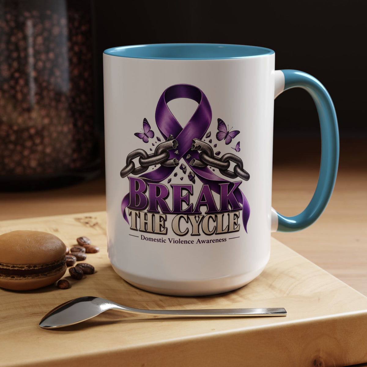 Break the Cycle Coffee Mug – Domestic Violence Awareness Purple Ribbon (11/15oz)