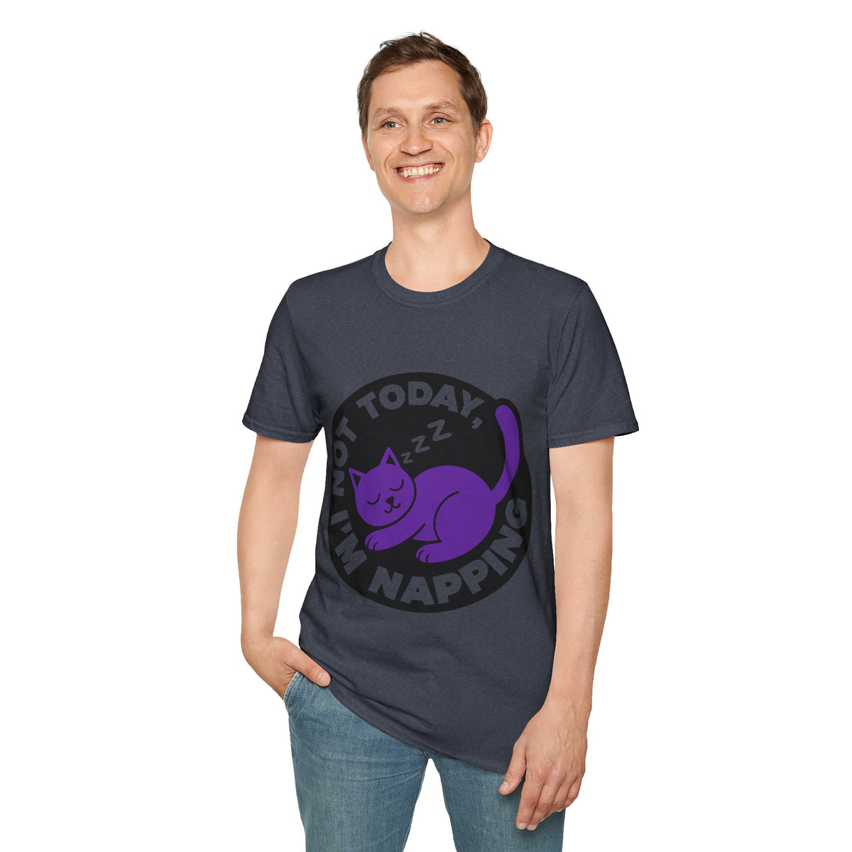 Not Today I'm Napping Purple Cat Tee - Funny Sleeping Kitten Badge Graphic T-Shirt - Trending Now - September 2026