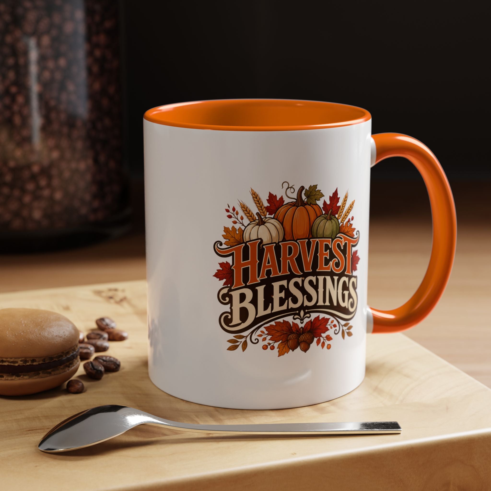 Thanksgiving Mug Harvest Blessings Coffee Mug — Thanksgiving Pumpkin Accent Mug