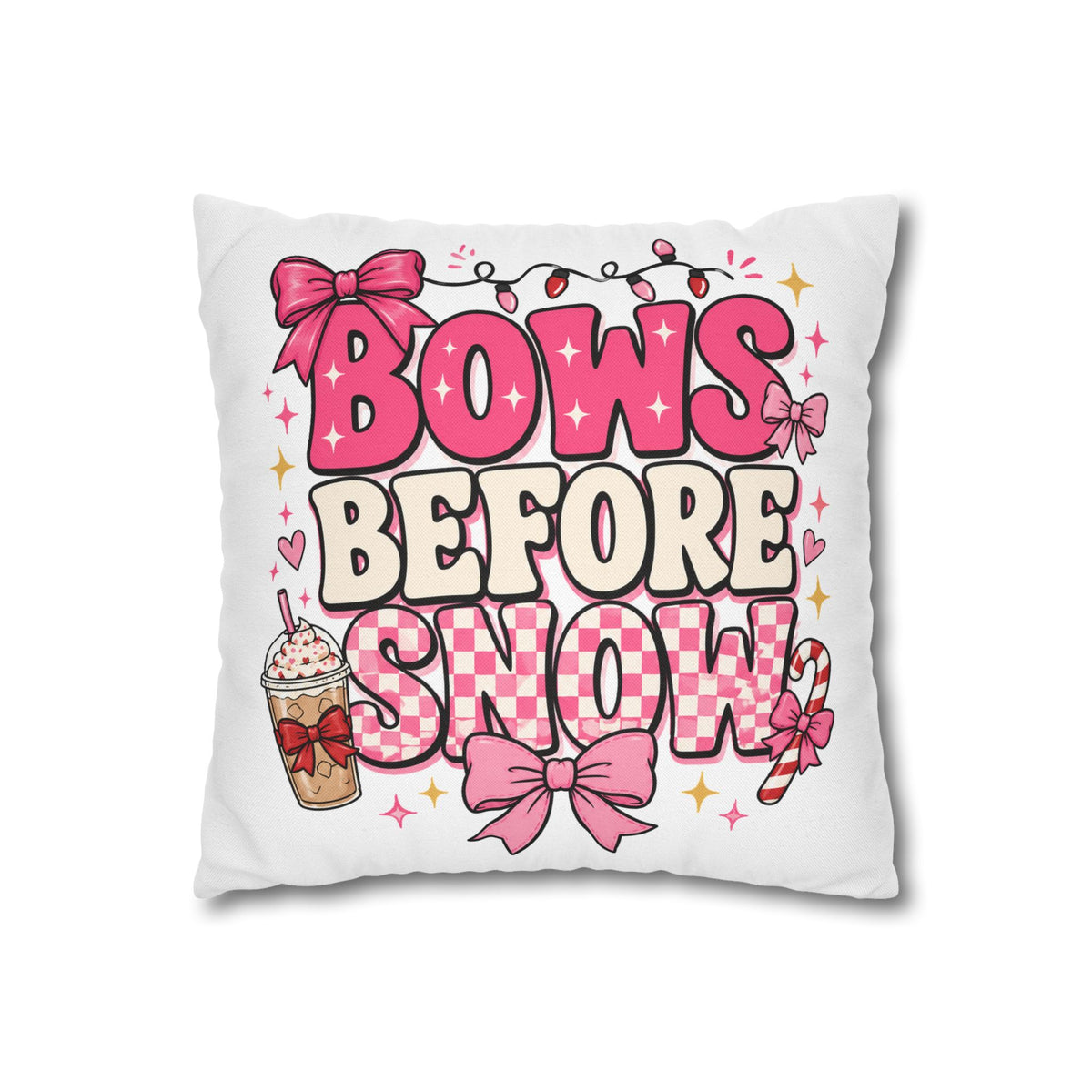 Bows Before Snow Holiday Pillowcase Modern Day Christmas – Pink Christmas Decorative Throw Pillow Cover