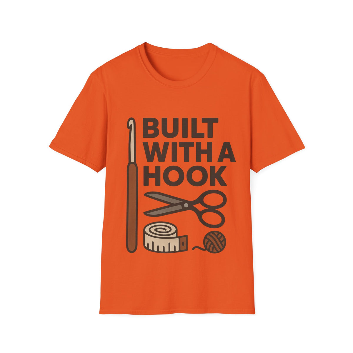 "Built With A Hook" Funny Crochet Graphic Tee - Minimalist Yarn Maker Crafting White T-Shirt - Trending Now - September 2026