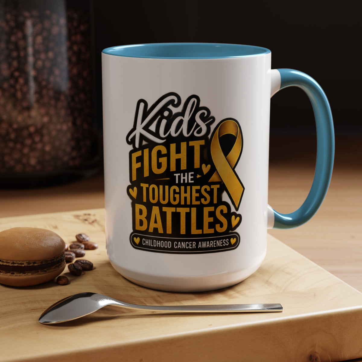 Childhood Cancer Awareness Accent Coffee Mug - "Kids Fight the Toughest Battles" (11/15oz)