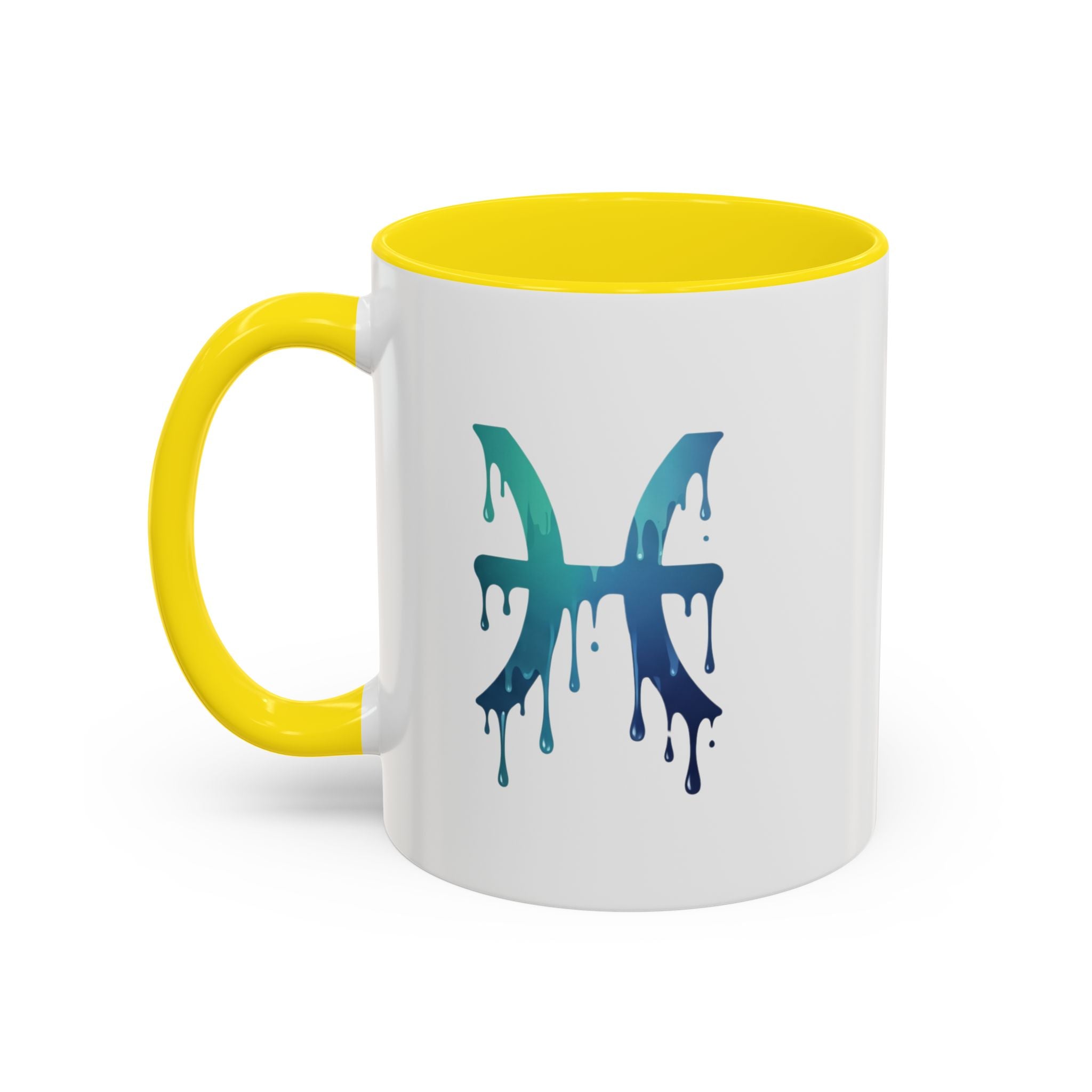 Pisces Zodiac Accent Coffee Mug — Dripping Teal Blue Astrology Gift