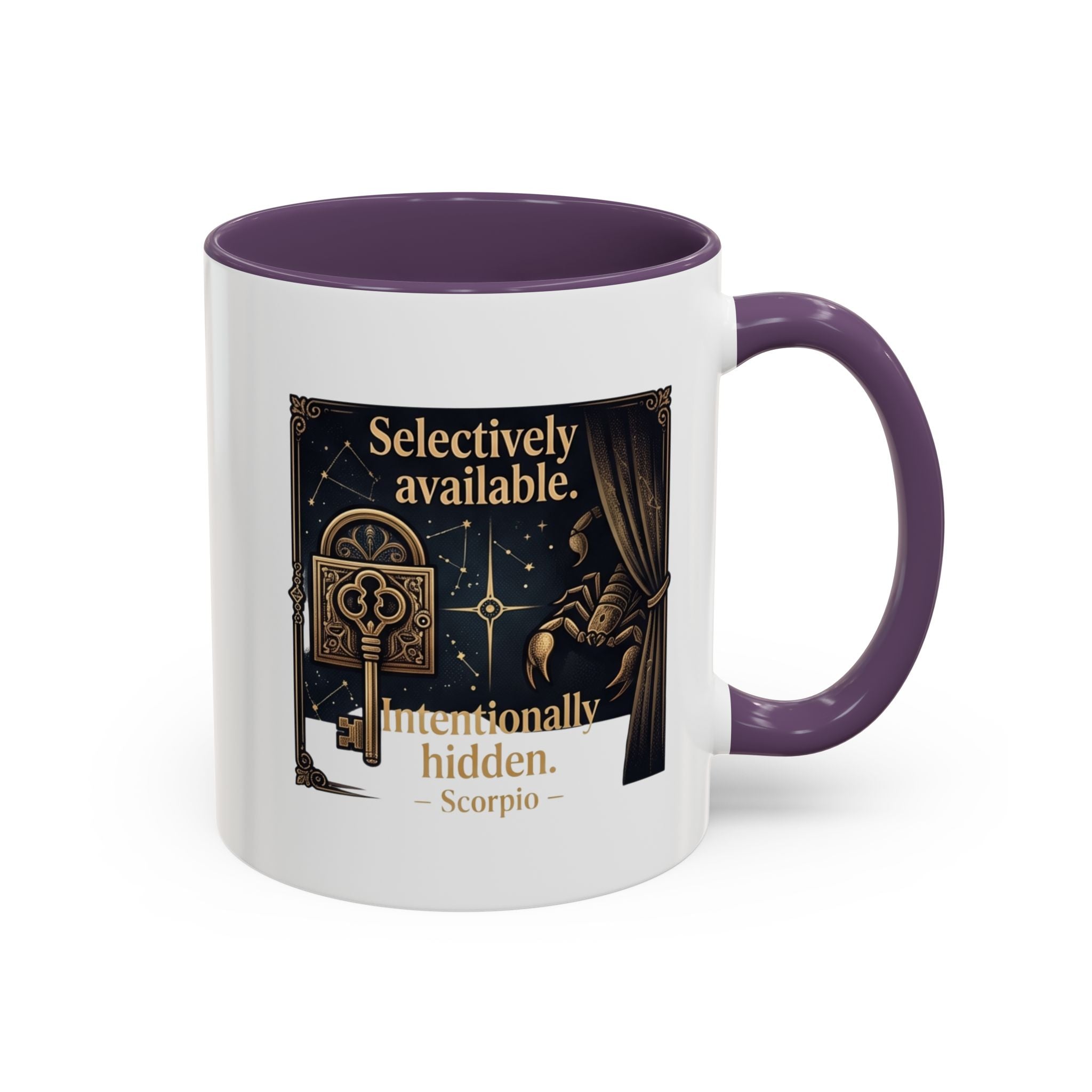 Scorpio Accent Coffee Mug — "Selectively Available, Intentionally Hidden" Zodiac Gift