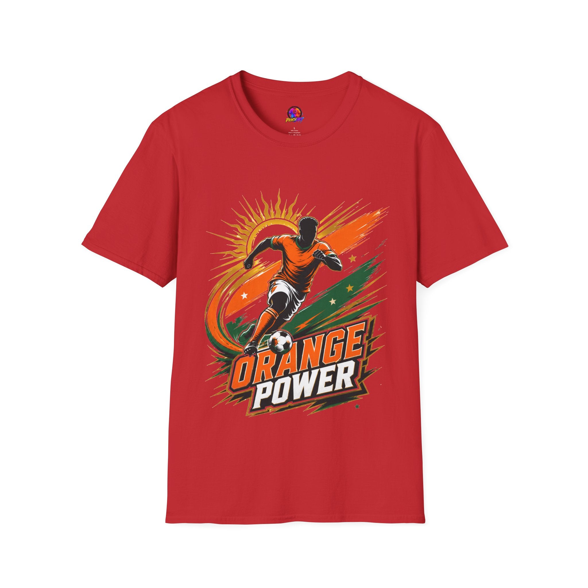 Côte d'Ivoire Orange Power Soccer T-Shirt — Dynamic Player Graphic Tee