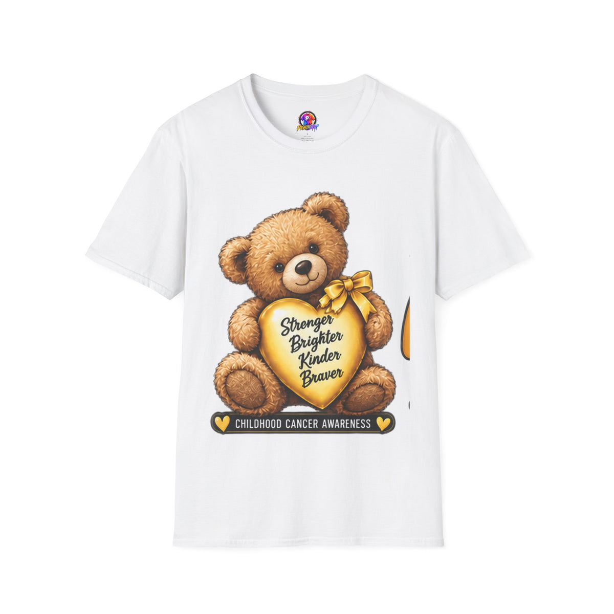 Childhood Cancer Awareness Teddy T-Shirt — "Stronger Brighter Kinder Braver"