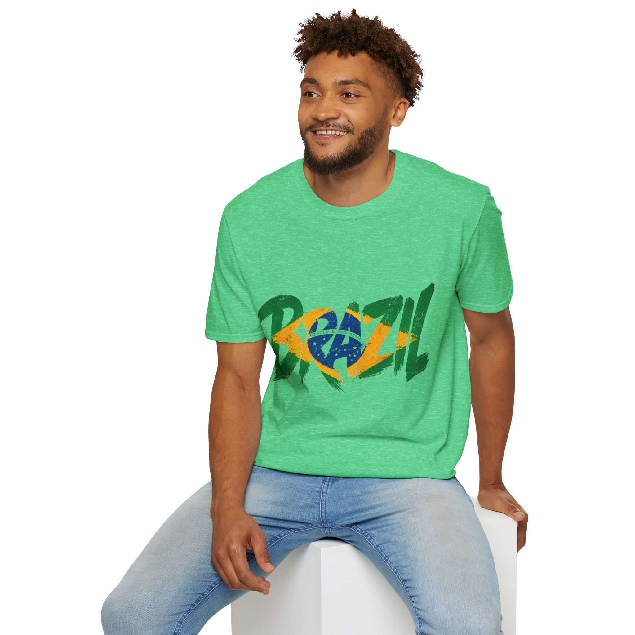 Brazil Flag Graphic T-Shirt — Bold Brazil Script with National Flag Motif