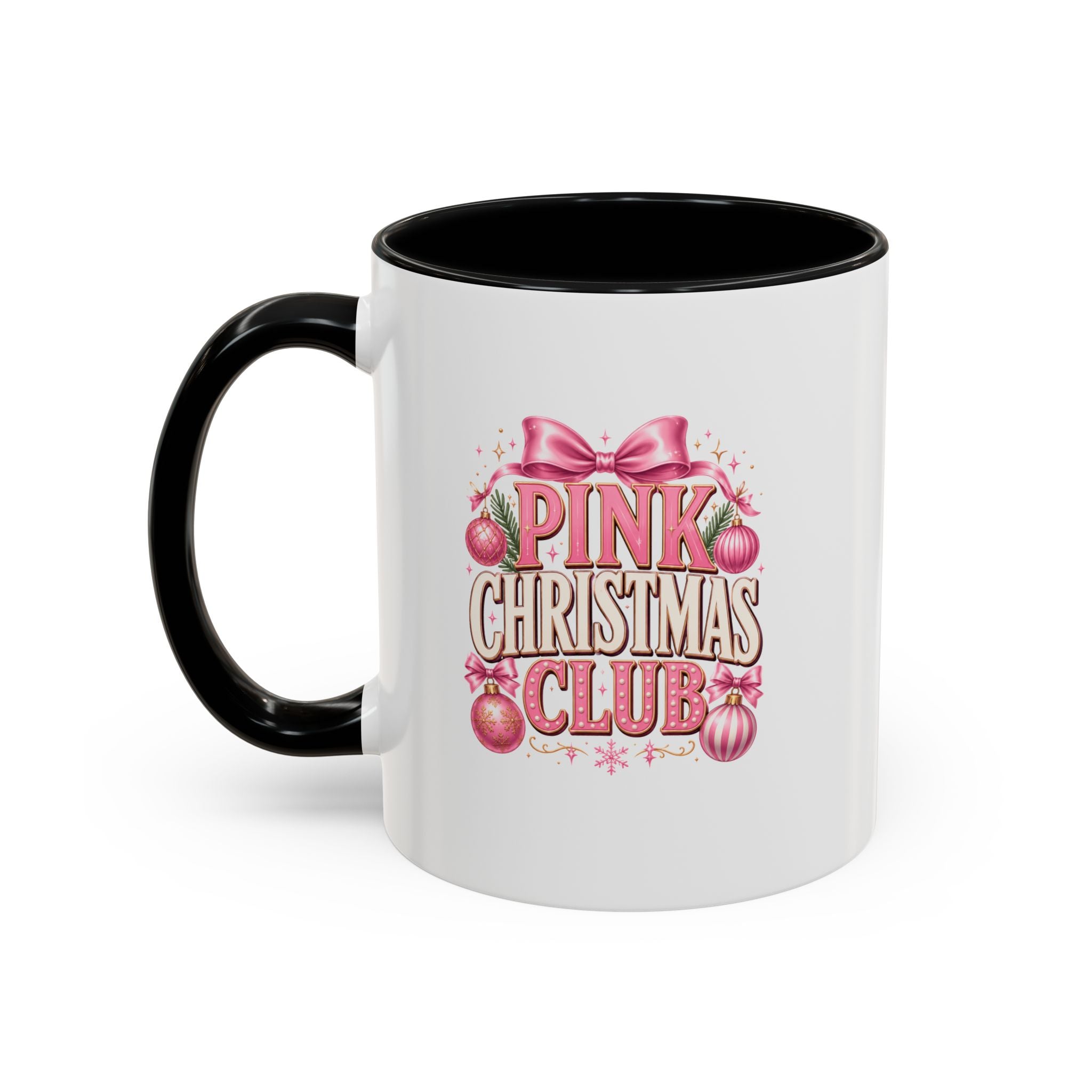 Pink Christmas Club Accent Coffee Mug — Festive Holiday Coffee Cup