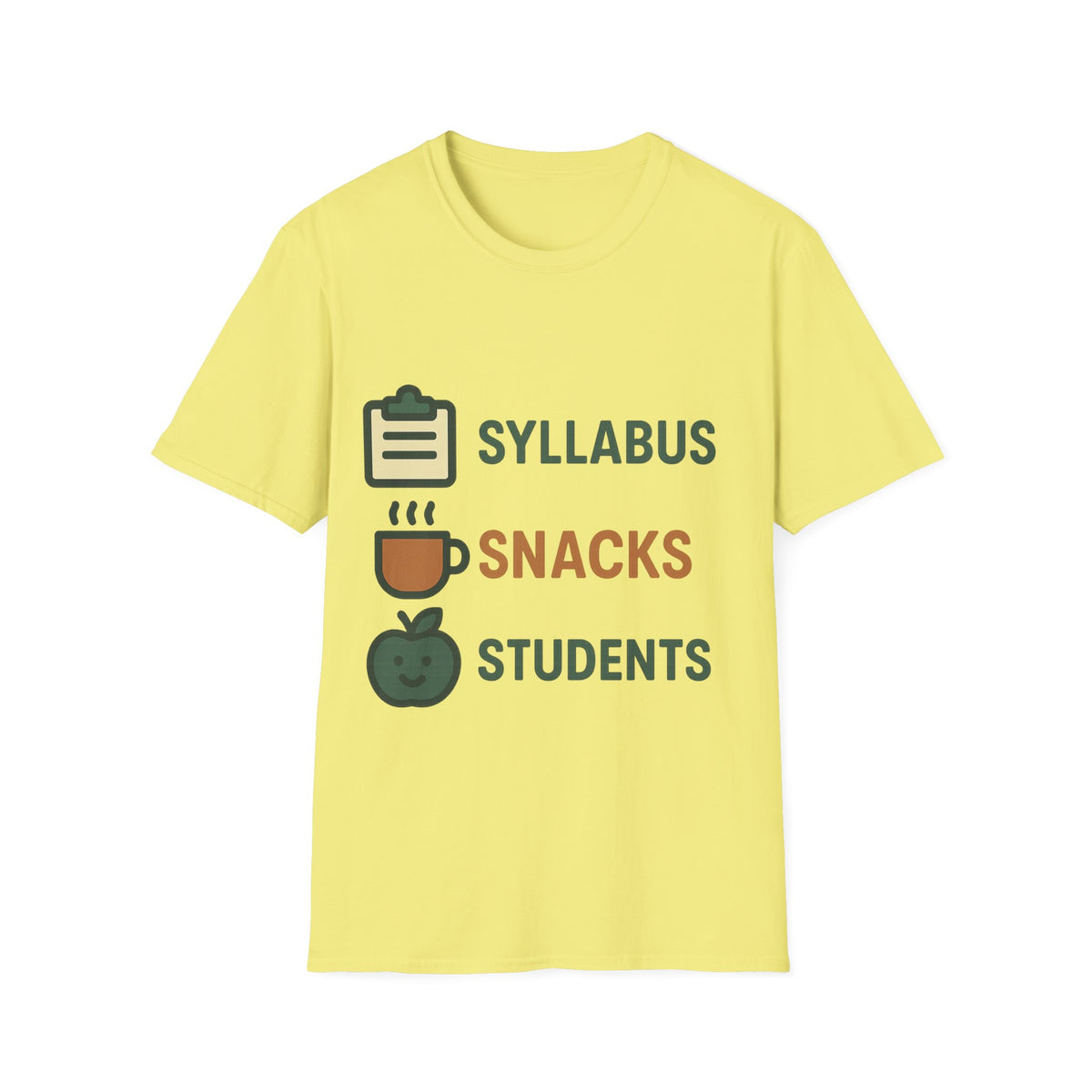 Syllabus Snacks Students Graphic Tee — Funny Teacher & Student Back-to-School T-Shirt - Trending Now - August 2026