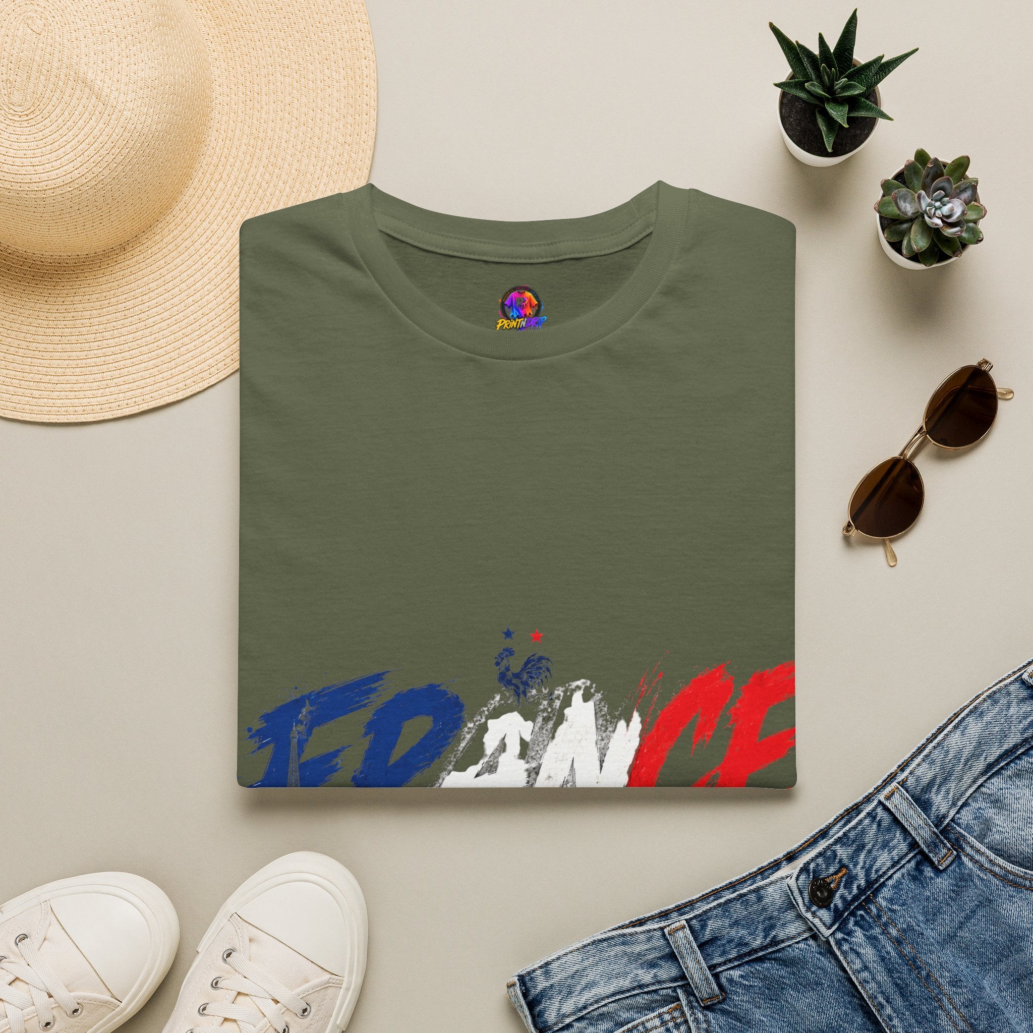 France Brushstroke Graphic T-Shirt — Tricolor Soccer/Travel Fan Tee
