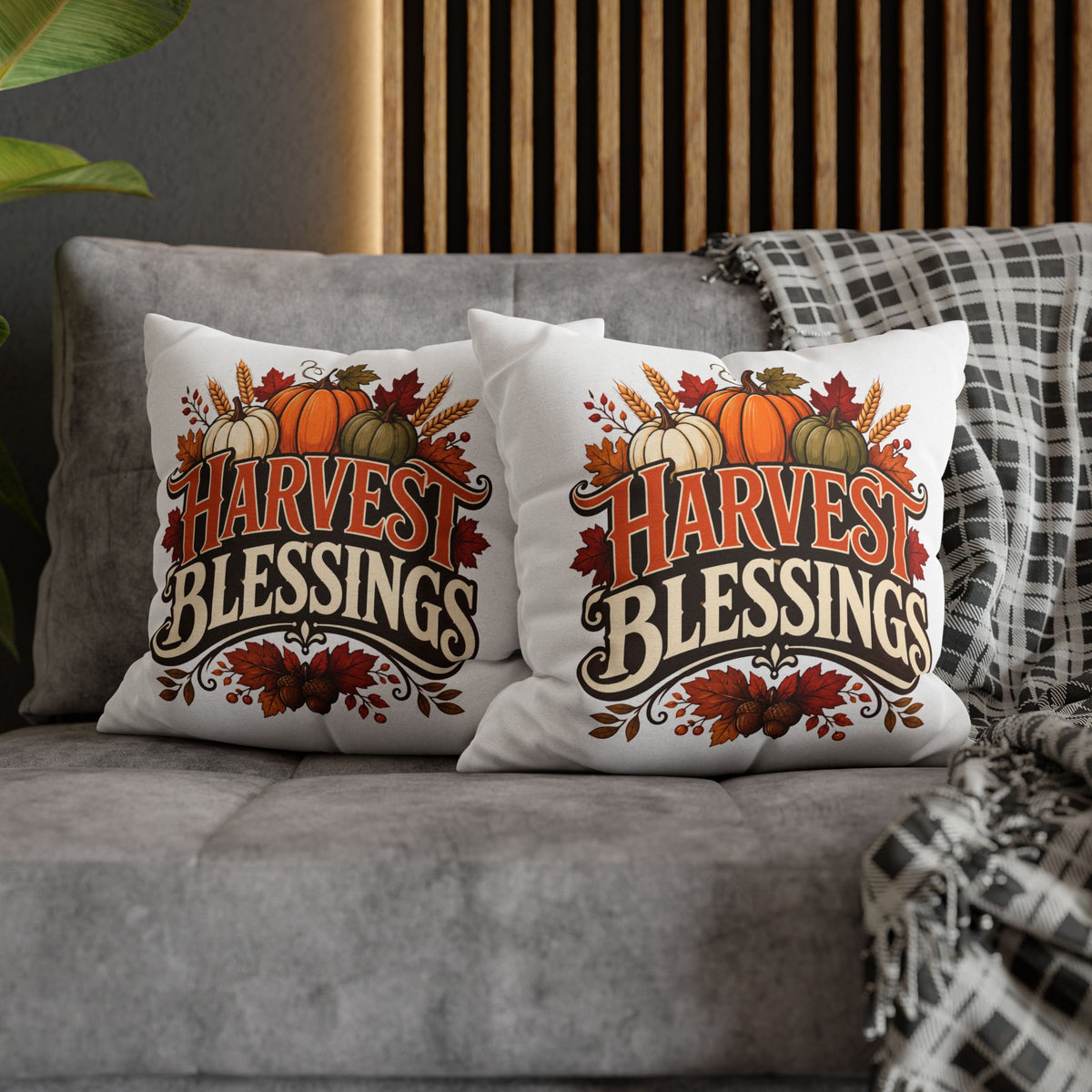 Thanksgiving Harvest Blessings Throw Pillowcase — Autumn Pumpkin Fall Decor