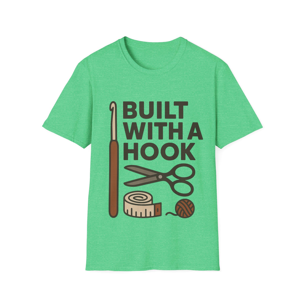"Built With A Hook" Funny Crochet Graphic Tee - Minimalist Yarn Maker Crafting White T-Shirt - Trending Now - September 2026