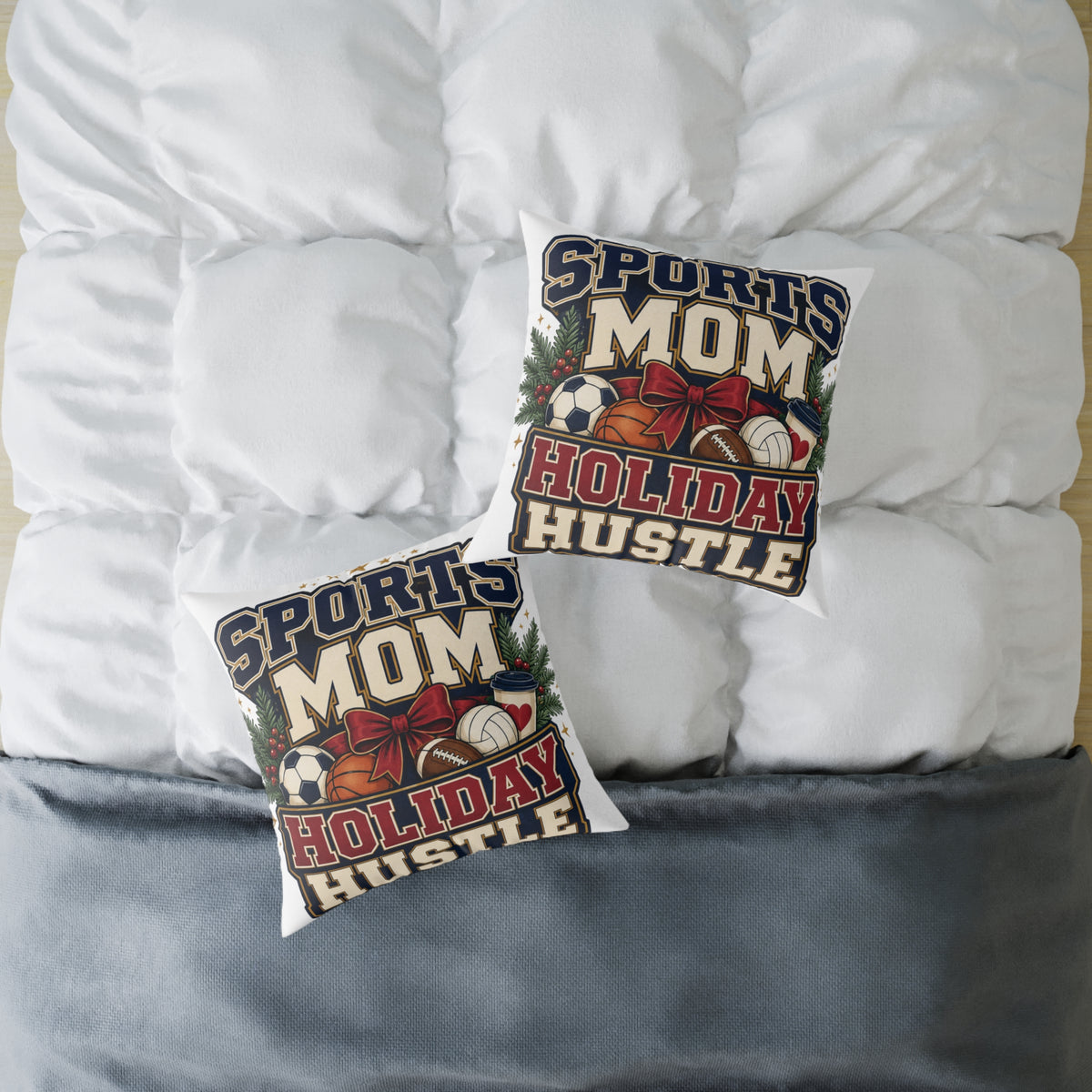 Holiday Sports Mom Modern Day Christmas Pillow — "Sports Mom Holiday Hustle" Decorative Throw Pillow