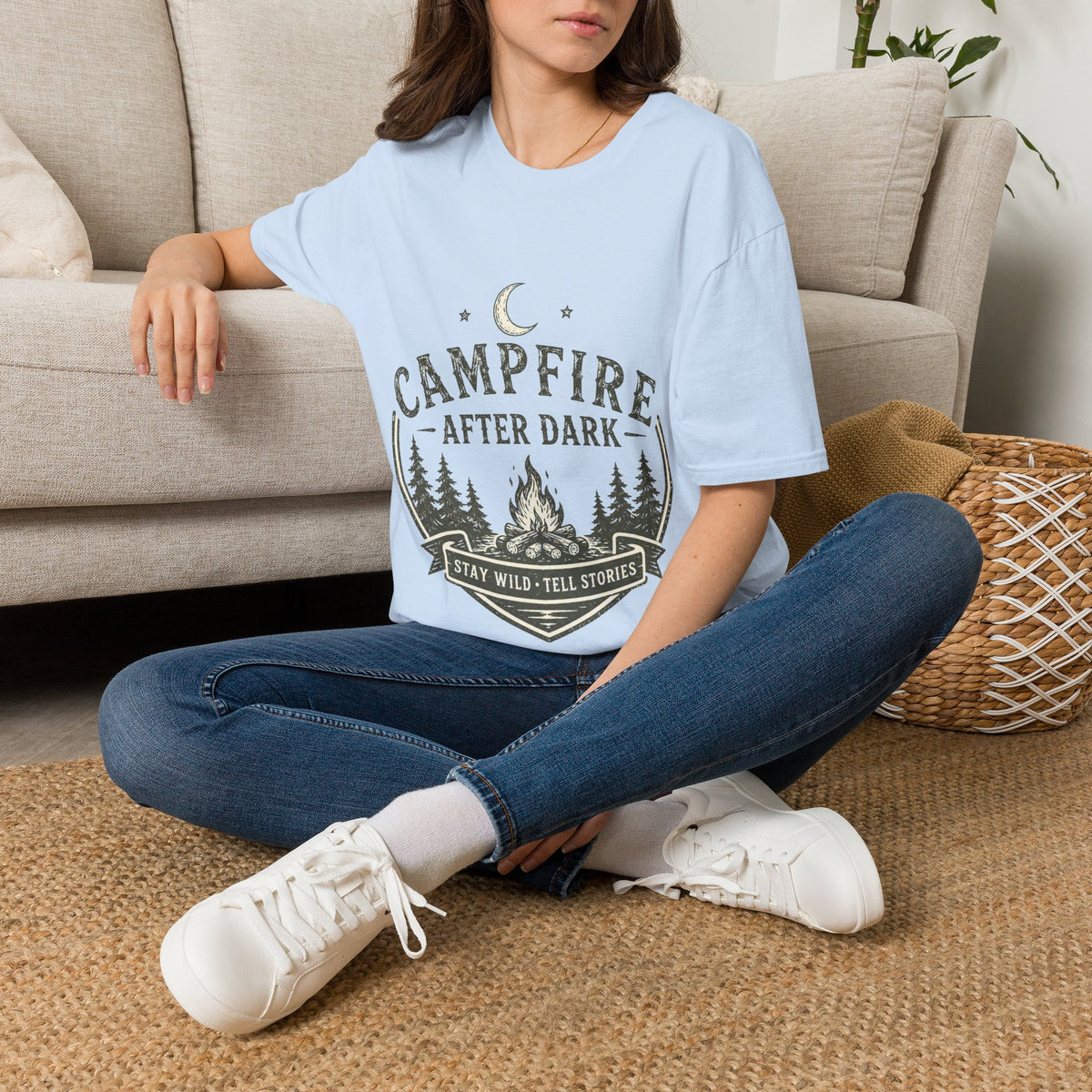 Campfire T-Shirt — "Campfire After Dark" Moonlit Camping Graphic