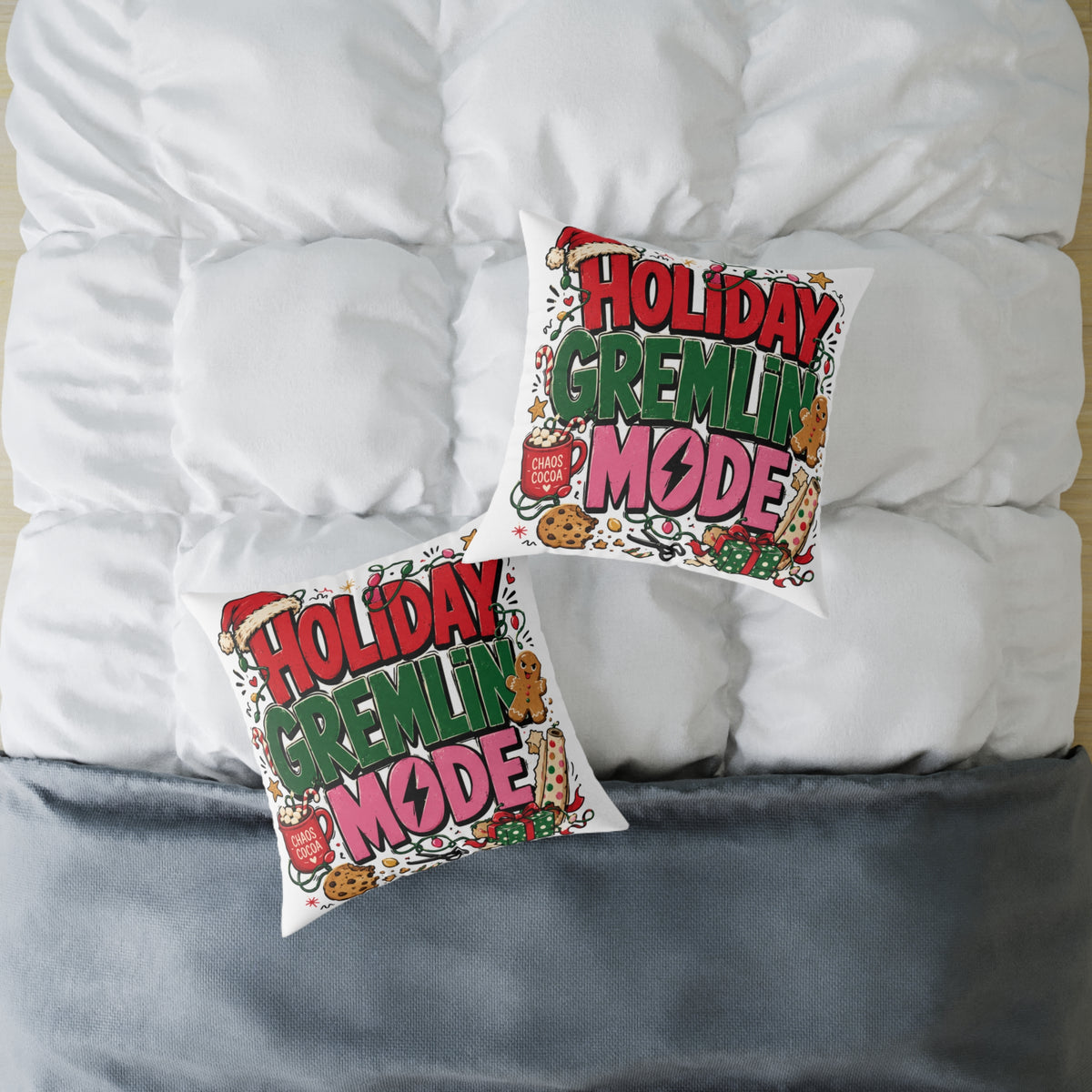Holiday Gremlin Mode Modern Day Christmas Square Poly Canvas Pillow
