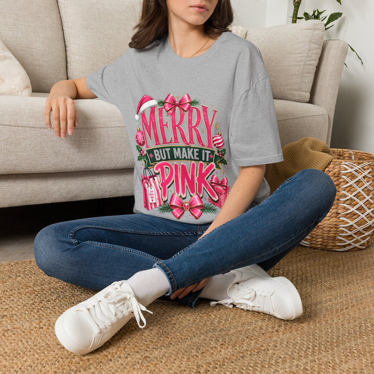 Christmas T-Shirt — "Merry But Make It Pink" Holiday Tee