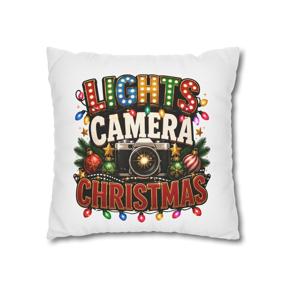 Christmas Photographer Pillowcase – “Lights Camera Christmas” Decorative Throw Pillow