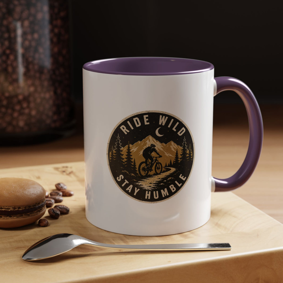 Milo Bailey Dog Dad Mom Ride Wild Stay Humble Accent Coffee Mug — Mountain Biking Adventure Travel Gift