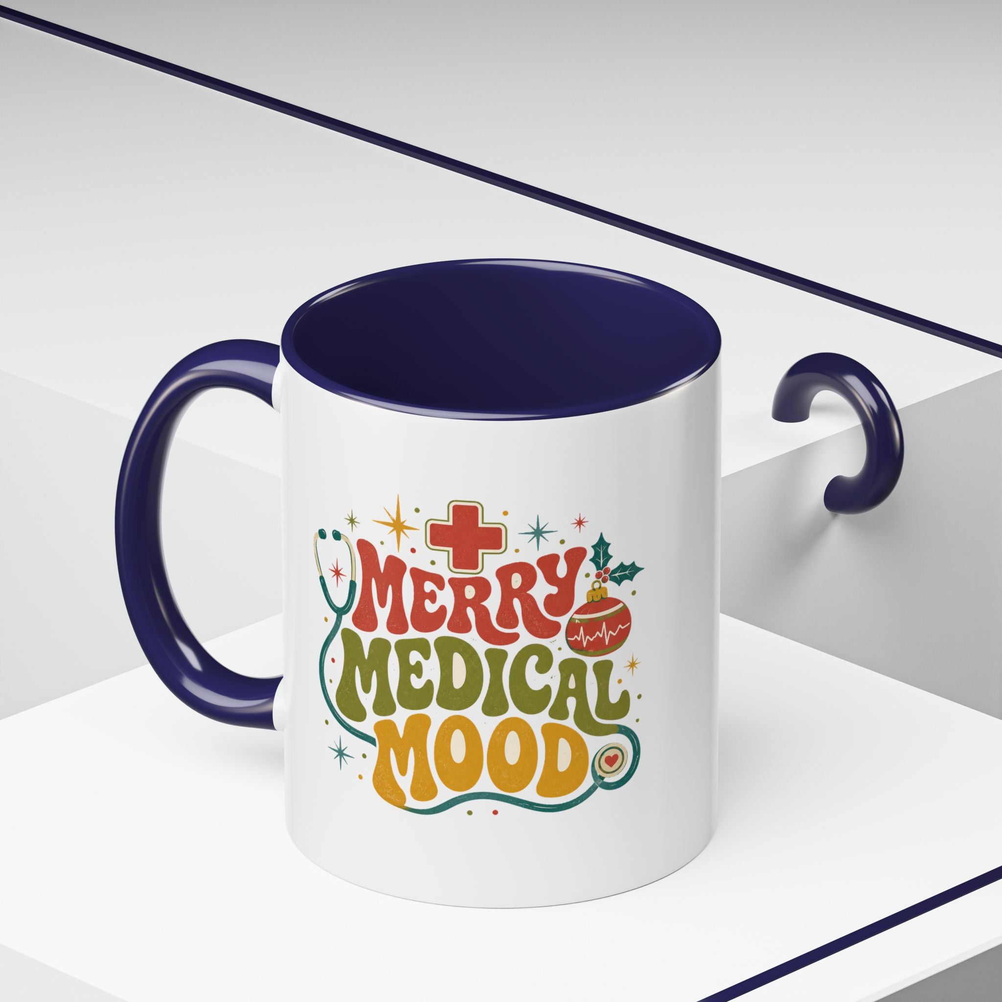 Modern Day Christmas Merry Medical Mood Accent Coffee Mug — Holiday Nurse & Doctor Gift