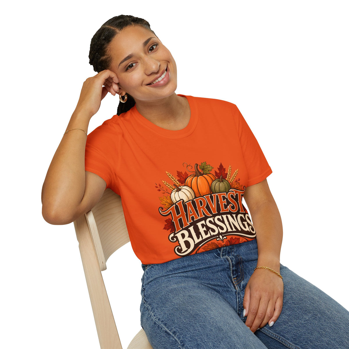 Thanksgiving T-Shirt Harvest Blessings T-Shirt — Fall Pumpkin Harvest Graphic Tee for Thanksgiving